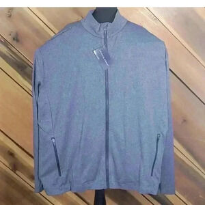 Devon & Jones 2XL Men’s Full Zip Jacket Blue Herringbone Design 100% Poly NWT
